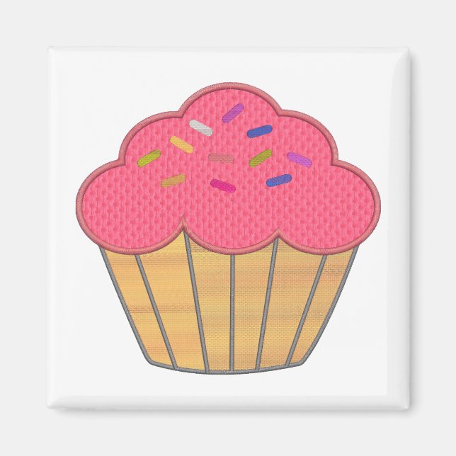 Aimant Broderie Faux Cupcake fraise Imprimer (Devant)