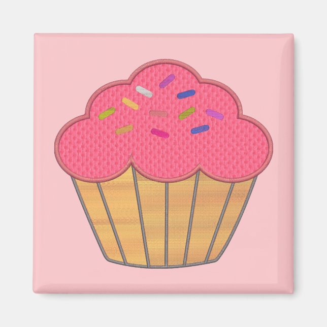 Aimant Broderie Faux Cupcake fraise Imprimer (Devant)