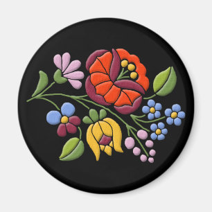 Aimant Broderie Kalocsa - Art populaire hongrois bg noir.