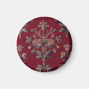 Aimant broderie medievale fleurie en rouge bordeaux