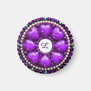 Aimant Brooche de bijou violet circulaire avec cœur