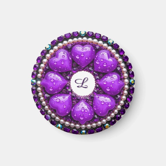 Aimant Brooche de bijou violet circulaire avec cœur (Devant)