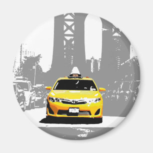 Aimant Brooklyn Bridge Ny Yellow Taxi Nyc Pop Art Image