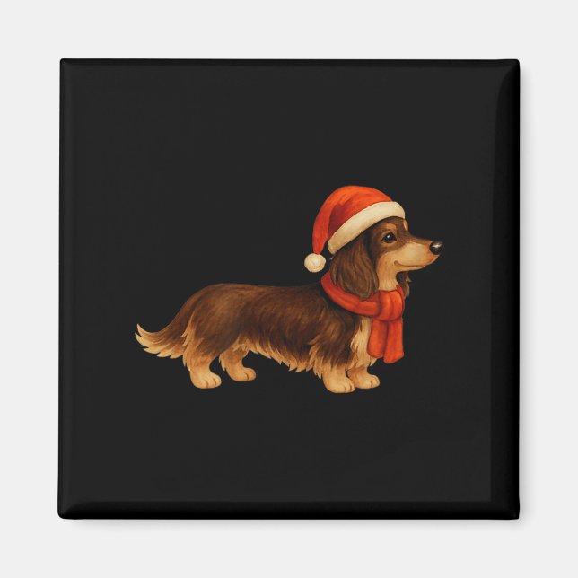 Aimant Brown And Tan Christmas Dachshund Santa Hat  (Devant)