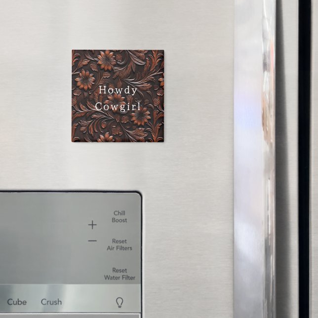 Aimant Brown Faux Cuir Cowgirl Floral (In situ (réfrigérateur))