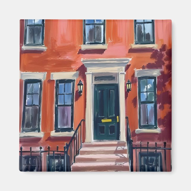 Aimant Brownstones de Boston Massachusetts Aquarelle (Devant)