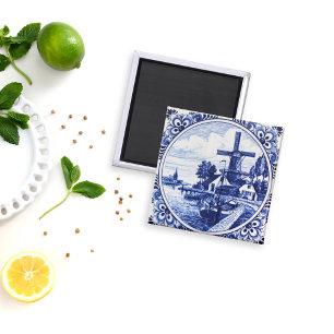 Aimant Broyeur Vintage et peinture de bateau Delft Blue