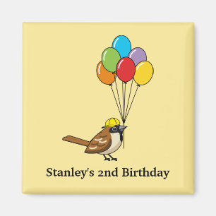 Aimant Bruant mignon avec ballons Anniversaire Personna