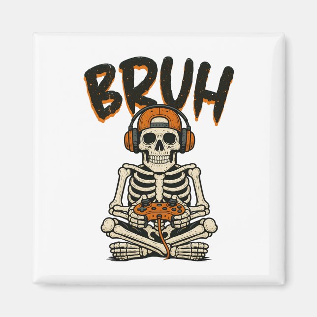 Aimant Bruh Skeleton Gamer Funny Halloween jeu vidéo B (Devant)