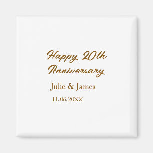 Aimant Brun doré joyeux 20e anniversaire nom datsimple