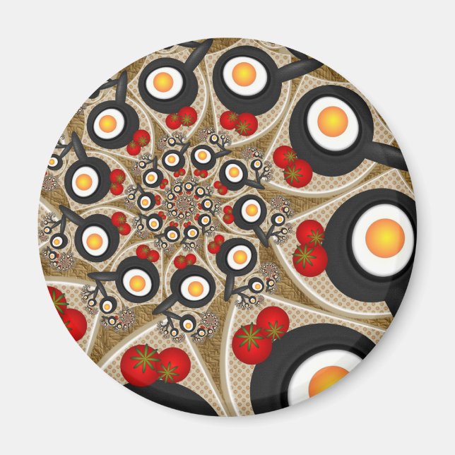 Aimant Brunch Fractal Art Drôle Nourriture, Tomates, Oeuf (Devant)