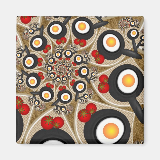 Aimant Brunch Fractal Art Drôle Nourriture, Tomates, Oeuf (Devant)