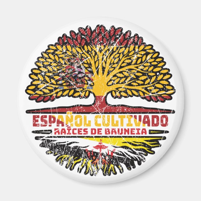 Aimant Brunei Brunéien Espagnol Espagne Drapeau Racines d (Devant)
