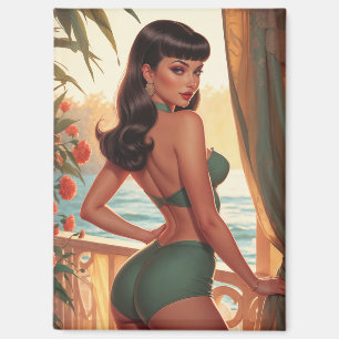Aimant Brunette Pin Up Green Bikini Seaview Balcon