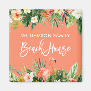Aimant Brush Script Tropical Coral Floral Beach House