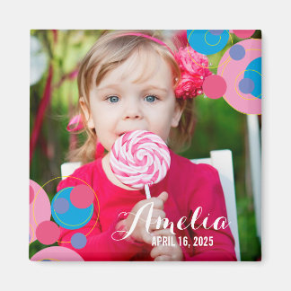 Aimant Bubbly rose et bleu Pois photo Anniversaire de enf