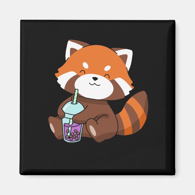 Aimant Buble Tea Gift Girl Red Panda Boba Tea Bubble Tea (Devant)
