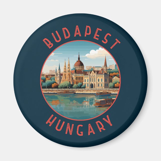 Aimant Budapest Hongrie Cercle retro désorganisé (Devant)