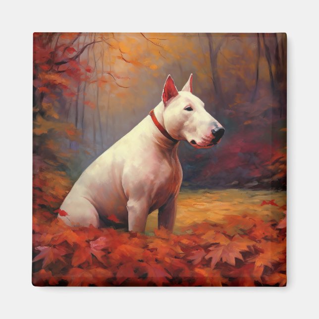 Aimant Bull Terrier à l'automne Leaves automne Inspire (Devant)