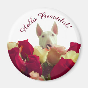 Aimant Bull terrier avec salutation rose - Hello Beautifu