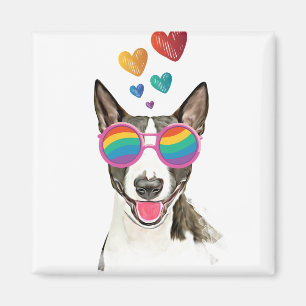 Aimant Bull Terrier Chien avec Coeurs Saint-Valentin