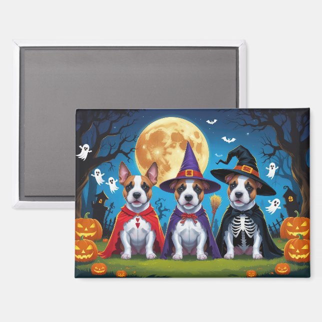 Aimant Bull Terrier Chiens Citrouille Halloween Funny (Recto/Verso)
