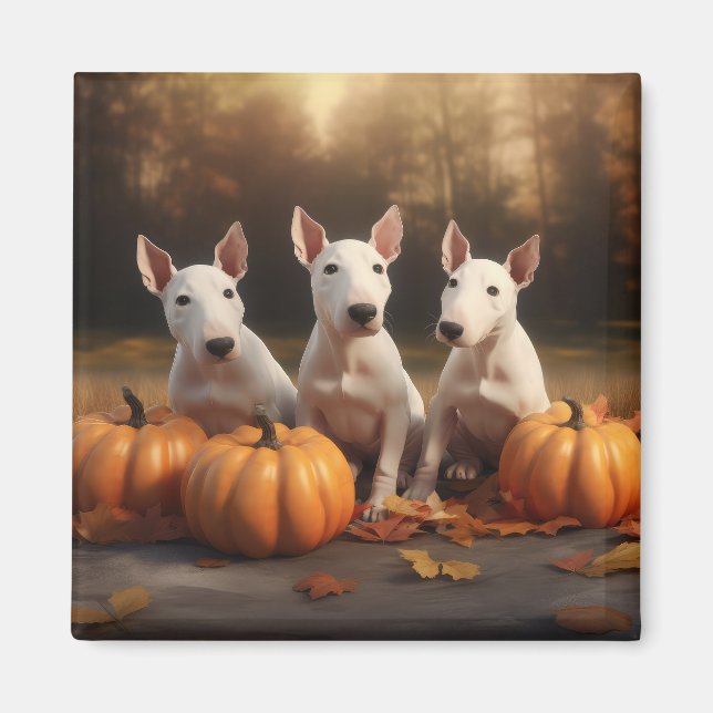 Aimant Bull Terrier Chiot Automne Citrouille de plaisir (Devant)