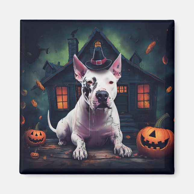 Aimant Bull Terrier Citrouille Halloween effroi (Devant)