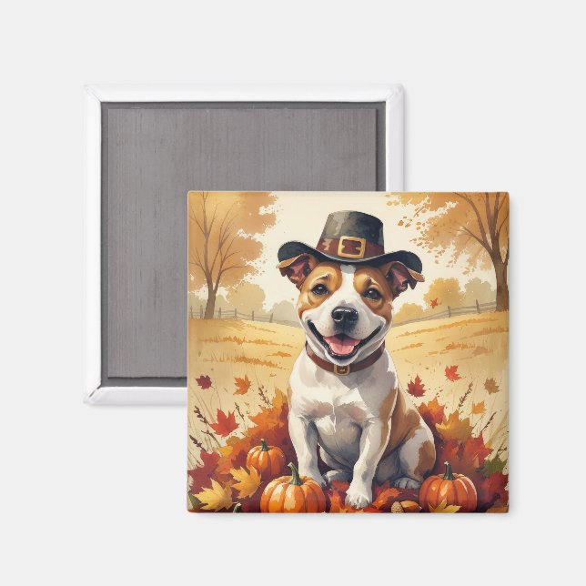 Aimant Bull Terrier Dans Les Feuilles D'automne Art De Th (Recto/Verso)