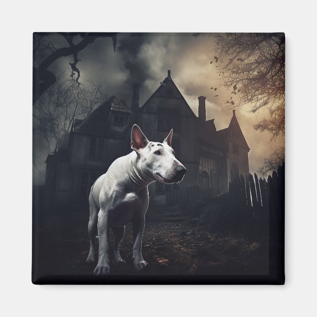 Aimant Bull Terrier Halloween effroi (Devant)