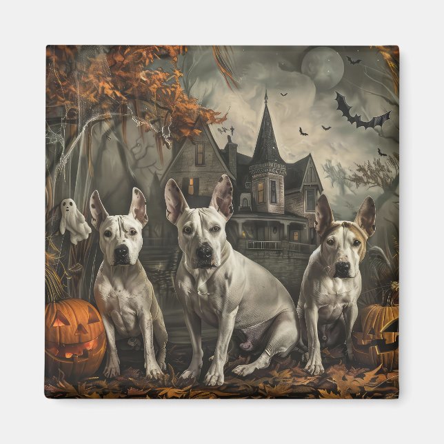Aimant Bull Terrier Nuit d'Halloween Délice Canin (Devant)