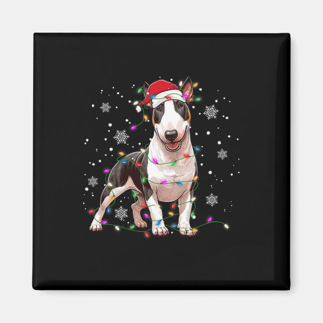 Aimant Bull Terrier Sweat de Noël Chien Xmas Lumières Tre (Devant)
