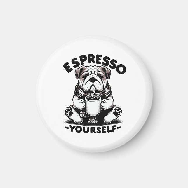 Aimant Bulldog au café chaud espresso (Devant)