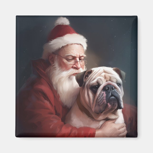 Aimant Bulldog avec Noël Festif du Père Noël (Devant)