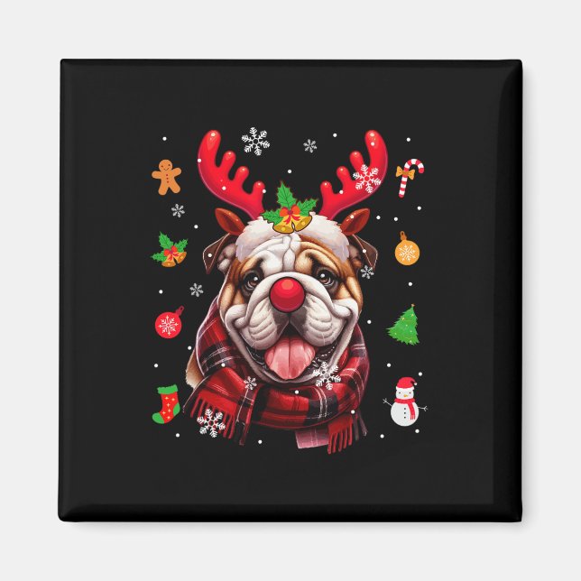 Aimant Bulldog Cosplay Reindeer Costume de Noël Propriéta (Devant)