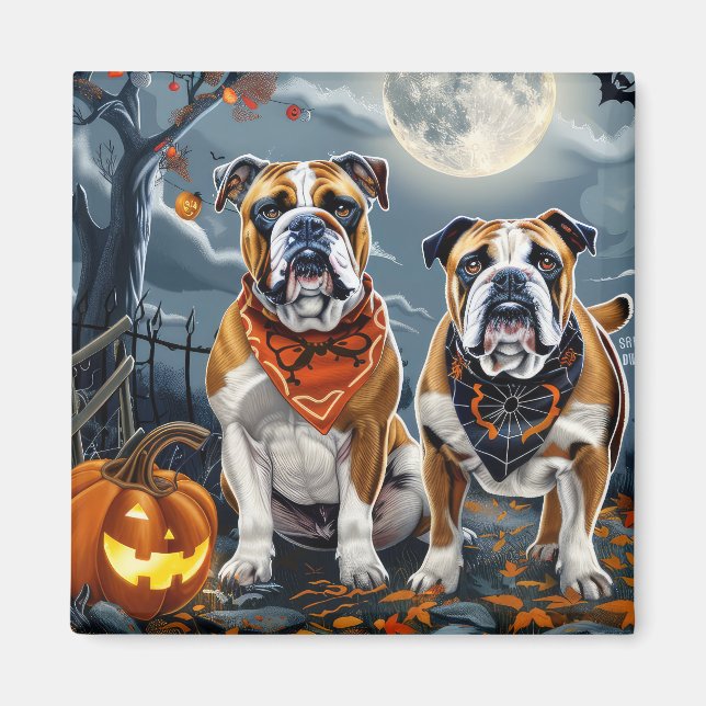 Aimant Bulldog Halloween Éffrayant (Devant)