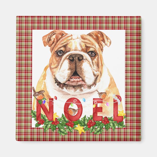 Aimant Bulldog Noel Noël à l'aquarelle  (Devant)