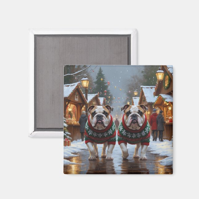 Aimant Bulldogs Noël Neige Fêtes (Recto/Verso)