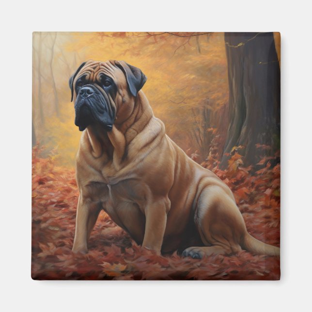 Aimant Bullmastiff en automne Feuilles automne Inspire (Devant)