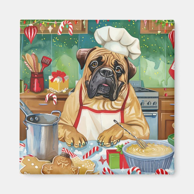Aimant Bullmastiff Fête Baking : Noël festif (Devant)