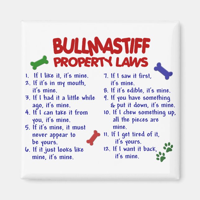 Aimant BULLMASTIFF Lois sur les propriétés 2 (Devant)