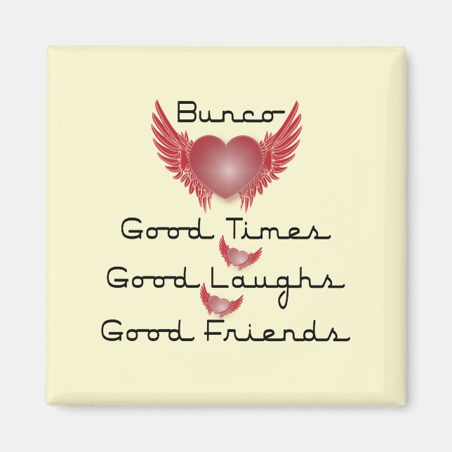 Aimant bunco bons moments avec coeur et ailes (Devant)
