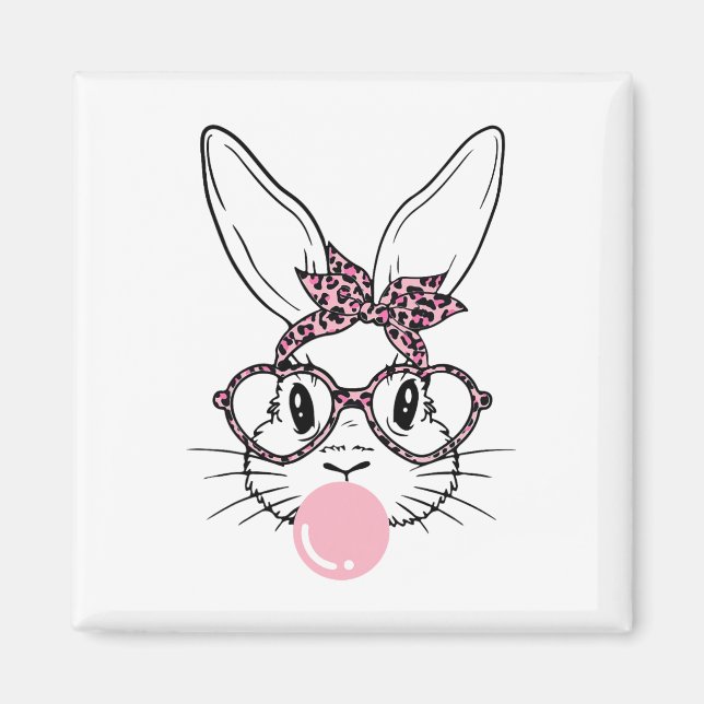 Aimant Bunny Face Leopard Gles Bubblegum Fille de Pâques (Devant)