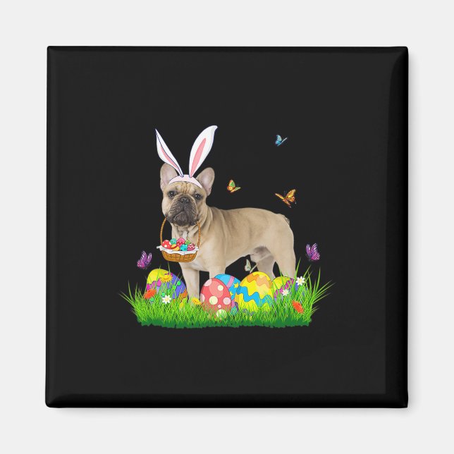 Aimant Bunny French Buldog avec panier d'oeufs Chasse de  (Devant)