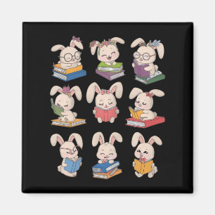 Aimant Bunny Lecture Livres Jour de Pâques Bibliothécaire