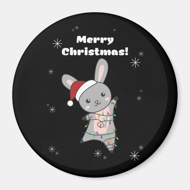 Aimant Bunny Merry Christmas Winter Animals Rabbits (Devant)