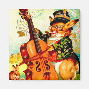 Aimant Bunny vintage Jouer avec Violon Salutation de Pâqu
