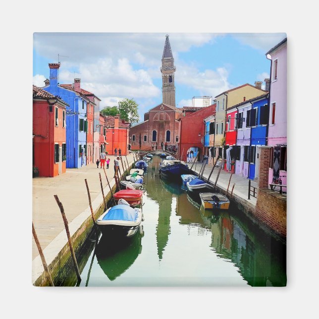 Aimant Burano, Italie Maisons colorées italiennes & Canal (Devant)
