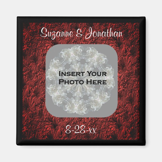 Aimant Burgundy Daisies Wedding Photo Personalized (Devant)