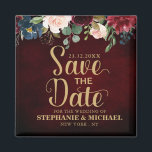 Aimant Burgundy Red Navy Floral Rustic Boho Sve la date<br><div class="desc">Aquarelle Bourgogne Rouge Marine Florale Rustique Boho Wedding Enregistrer l'aimant de date avec texte or. Parfait pour un mariage de automne. Le design comprend un bouquet époustouflant de bordeaux / Marsala, pêche, fleurs marines / roses avec feuilles assortis. S'il vous plaît trouver d'autres modèles et variantes dans mon magasin "blissweddingpaperie"....</div>